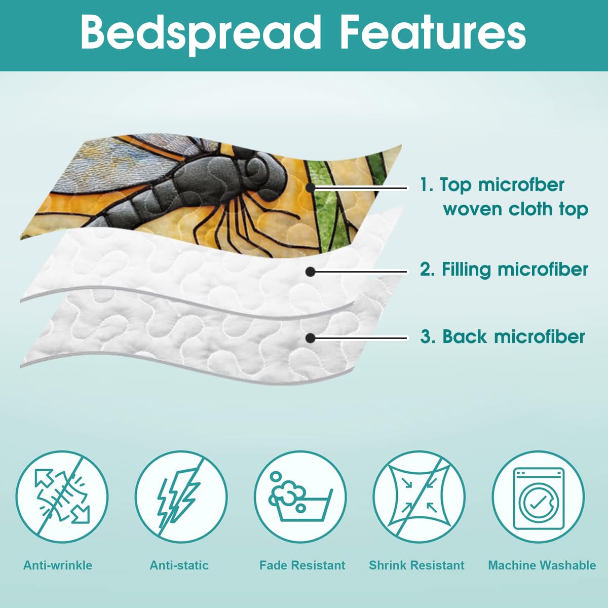 Jeminise Dragonfly Patchwork Quilt Set, Animal Patchwork Bedset - Dragonfly Quilt Bedding Set, Premium Pattern Quilt Bedspread, Bedding Blanket Gift for Daughter Women