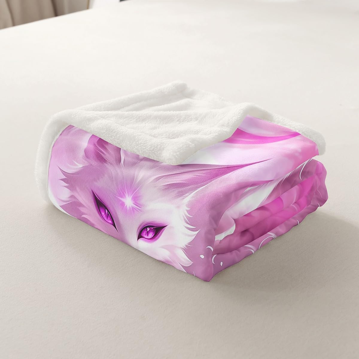 Erosebridal Arctic Fox Fleece Blanket Nine Tailed Fox Sherpa Blanket 90"x90", Mythical Animals Jungle Wildlife Magical Fuzzy Plush Throw