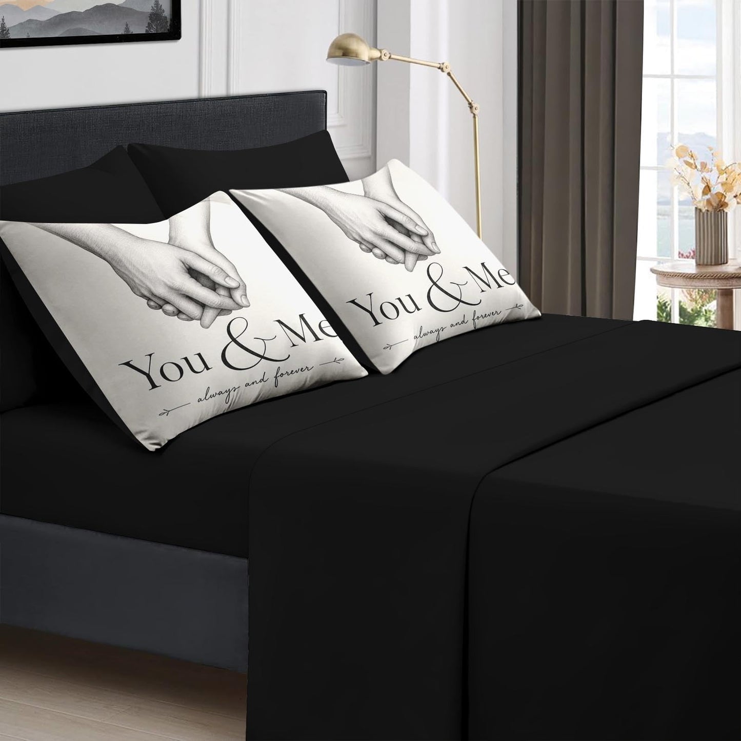 Boewywh Comforter Set Twin Size Anniversary Wedding Love 7 Pcs, Bedding for Kids and Adults, Bed Sheet Sets with Fitted Sheet 2 Pillowcases & 2 Shams for Bedroom Bed Decor