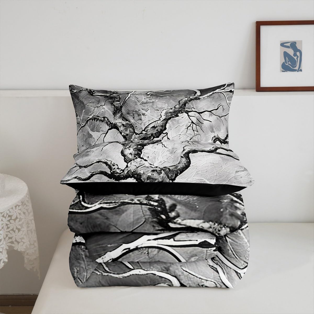 Manfei Tree Branch Comforter Set,Grey Tree Bedding Set Kids Teens Modern Decor,Modern Artwork Geometric Comforter with 1 Pillowcase for All Seasons,Twin