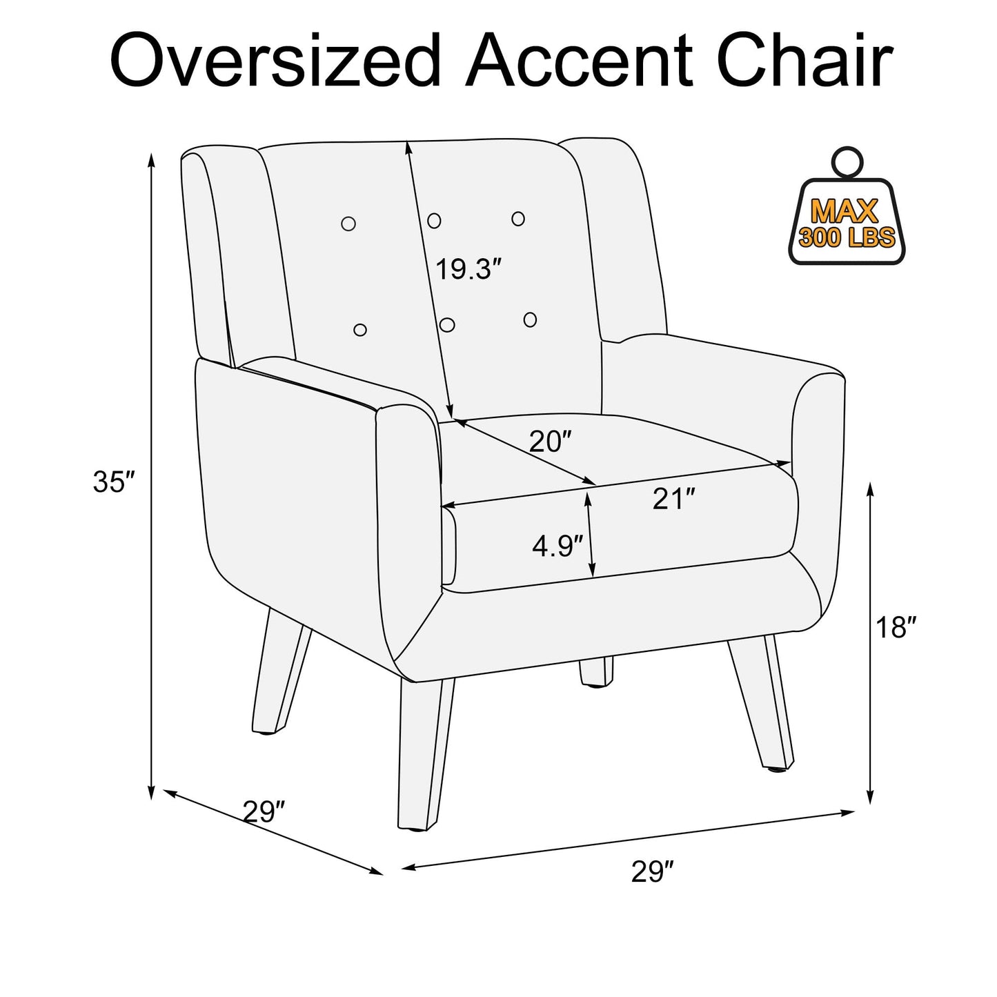 FaFaSoGoodFa Linen Fabric Living Room Chairs, Accent Chair, Mid Century Modern Armchair for Living Room, Bedroom Button Tufted Upholstered Comfy Reading Sofas,Vanity Chair (2, Light Grey)