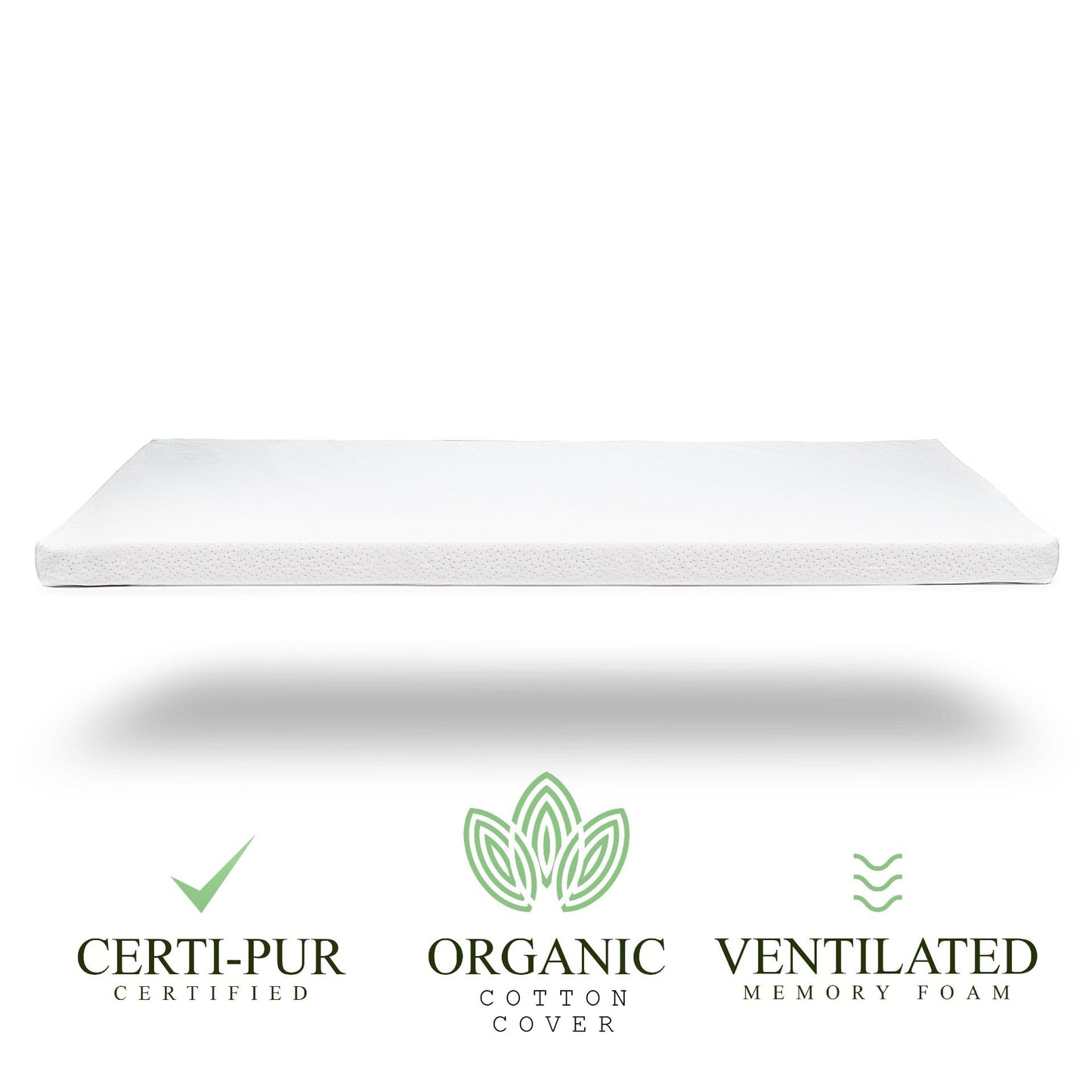 Organic Cotton Covered Toddler Mattress Topper | Ventilated 2-Inch Memory Foam CertiPUR-US Topper Pad, Waterproof & Washable Cover for Toddler Bed, Soft Padding Nonslip Bottom Travel Strap, 52x27.5x2