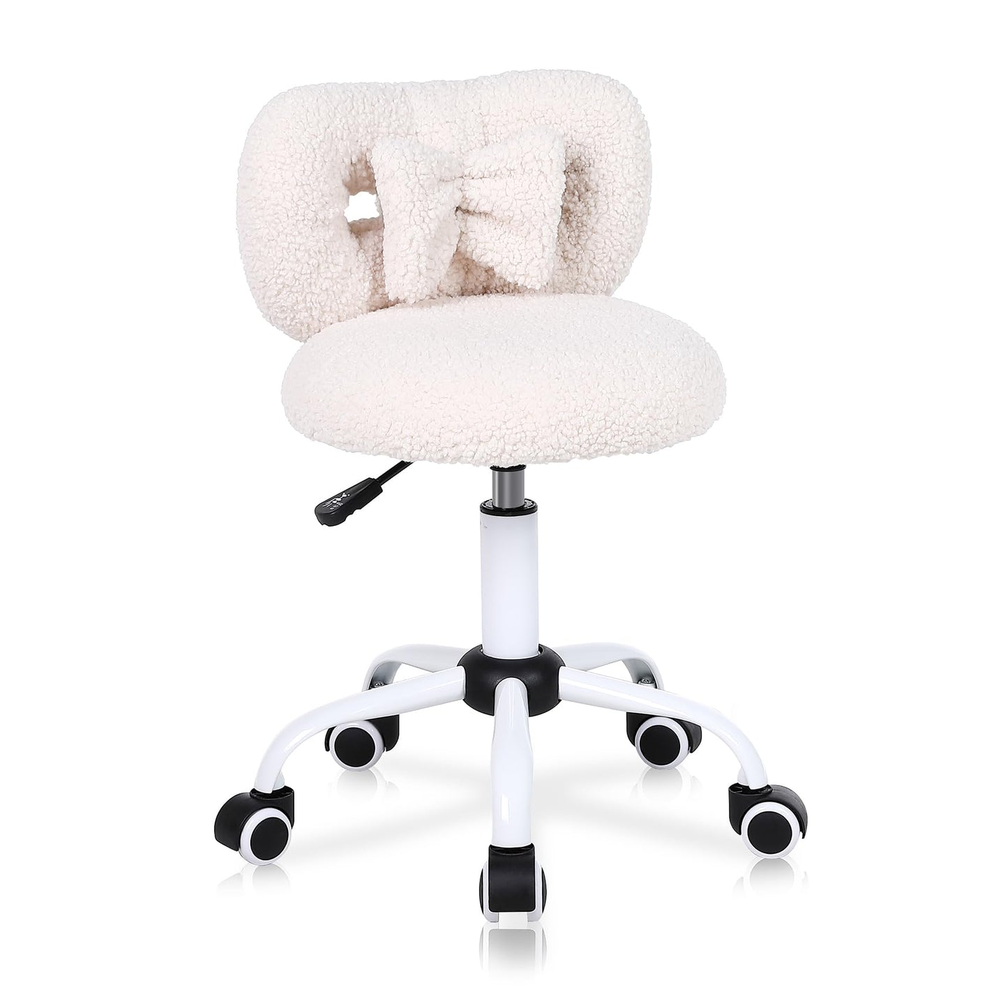 Ermnois Kids' Desk Chair with Bow Design, Cute Upholstered Swivel Chair with Wheels and Adjustable Height, Small Comfy Armless Chairs for Girls/Children (Cream)