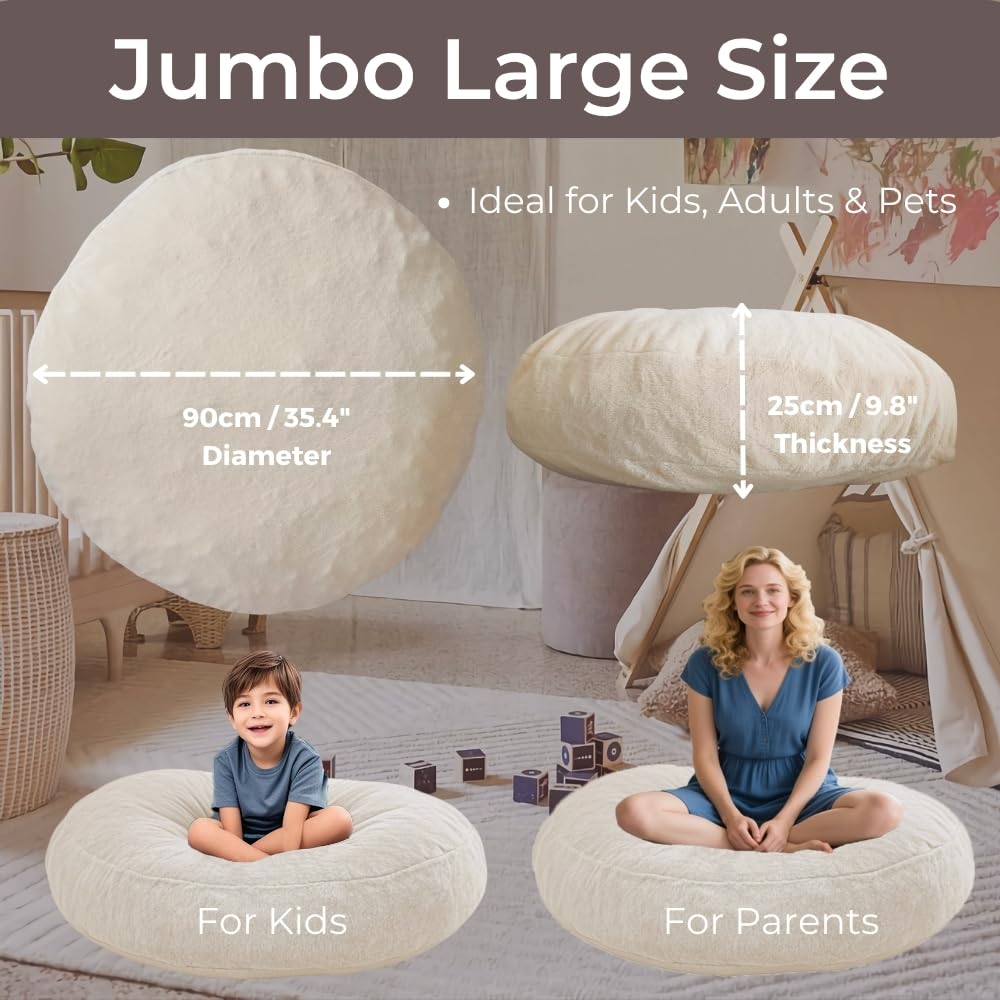 Wonder Space Bean Bag Chair – Soft Foam Filling | Removeable & Washable Cover | Ultra-Soft Plush Fabric - Minimalist Floor Cushion for Kids & Adults, Gaming, Reading and Relaxing, Beige