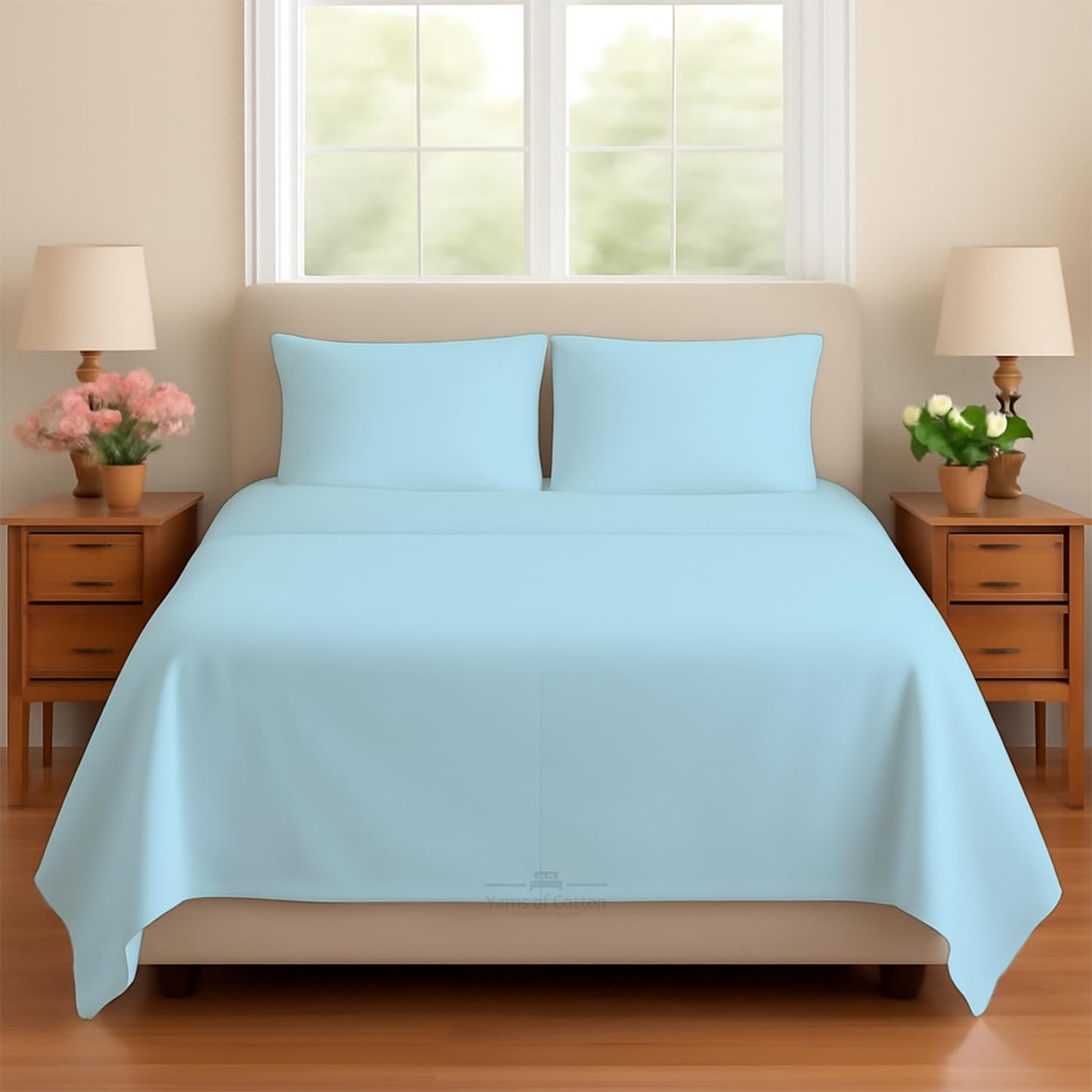 Sleeper Sofa Bed Sheet, 100% Cotton 400 Thread Count, 4 Piece Set, Deep Pocket Fitted Sheet, Soft Wrinkle Free & Breathable, Luxury Hotel Quality, Fits Up to 6 Inch Mattress (Full, Light Blue)