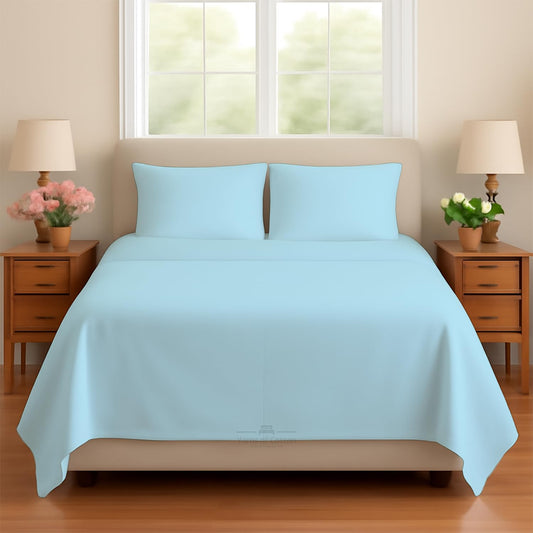 Sleeper Sofa Bed Sheet, 100% Cotton 400 Thread Count, 4 Piece Set, Deep Pocket Fitted Sheet, Soft Wrinkle Free & Breathable, Luxury Hotel Quality, Fits Up to 6 Inch Mattress (Full, Light Blue)