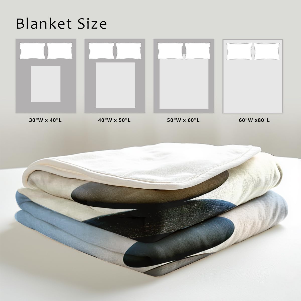 HUNXIAOJ Zen Stone Print Blanket Throw Soft Spa Zen Flannel Blanket for Home Bedding Couch Bed Yoga Room Meditation Decor Gifts (49"x59")