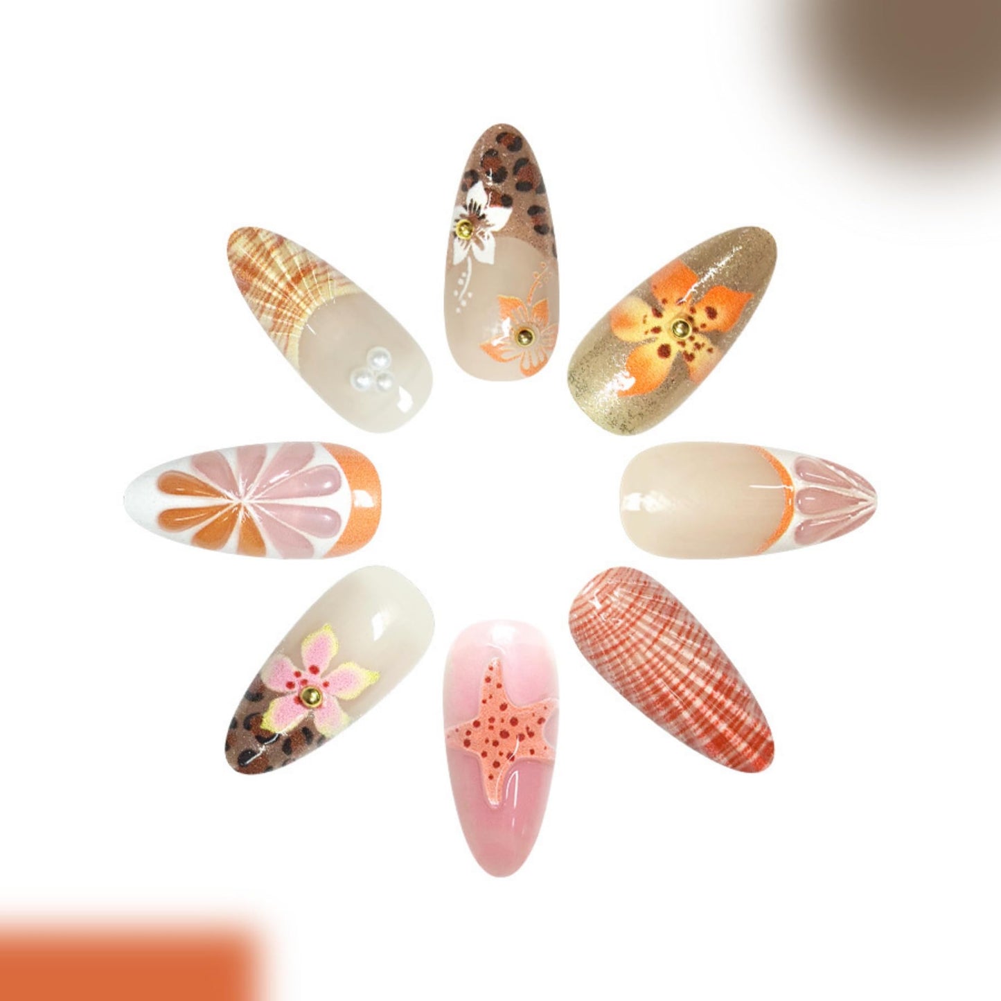 octoswave Medium Press on Nails Almond Fake Nails French Artificial Nail Flowers and 3D Embossed Stick on Nail for Women 24pcs
