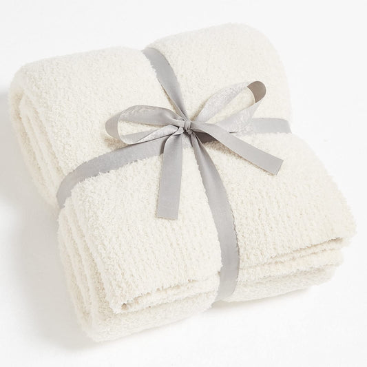 CYMULA Knit Throw Blanket for Couch Cream White - Super Soft Lightweight Plush Fuzzy Fluffy Cozy Blankets and Throws for Sofa Bed, 50 x 60 inches