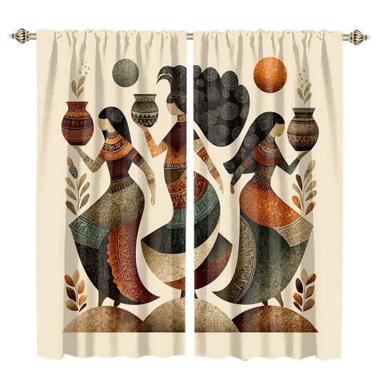 XSUPFLYM Beautiful Classic Aztec Black Girl Blackout Curtain for Living Room Ancient Traditional Ethnic American Native African Woman Thermal Insulated Curtain for Bedroom 2 Panels Each 21" W x 45" L