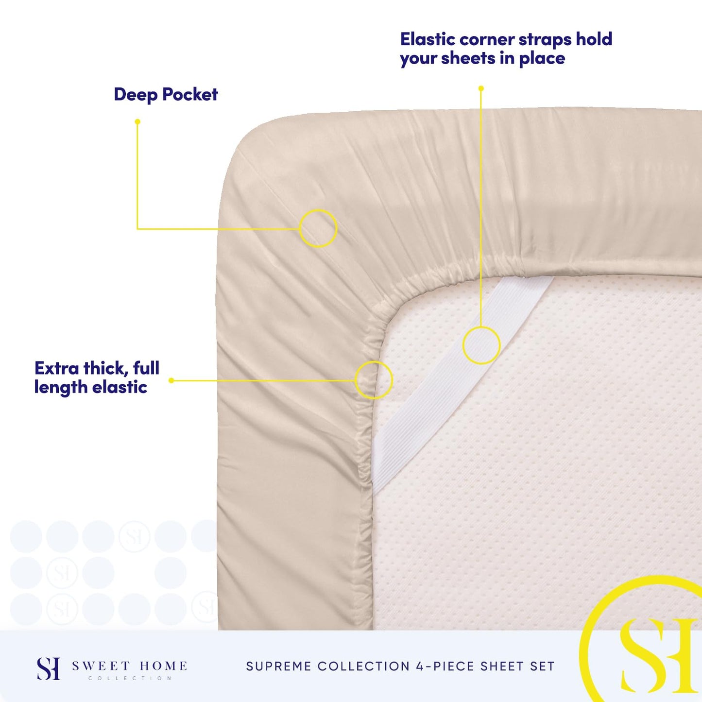 King Size Sheets - Breathable Luxury Bed Sheets with Full Elastic & Secure Corner Straps Built In - 1800 Supreme Collection Extra Soft Deep Pocket Bedding Set, Sheet Set, King, Beige
