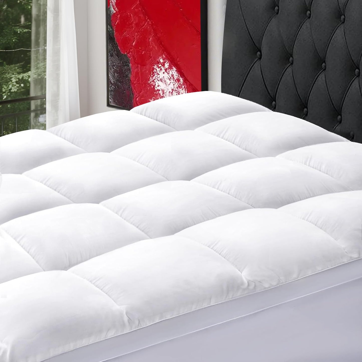 SOPAT Queen Size Mattress Topper, Extra Thick Pillow Top, Soft Down Alternative Fill, Deep Pocket Mattress Pad, 60x80 in, White, Machine Washable
