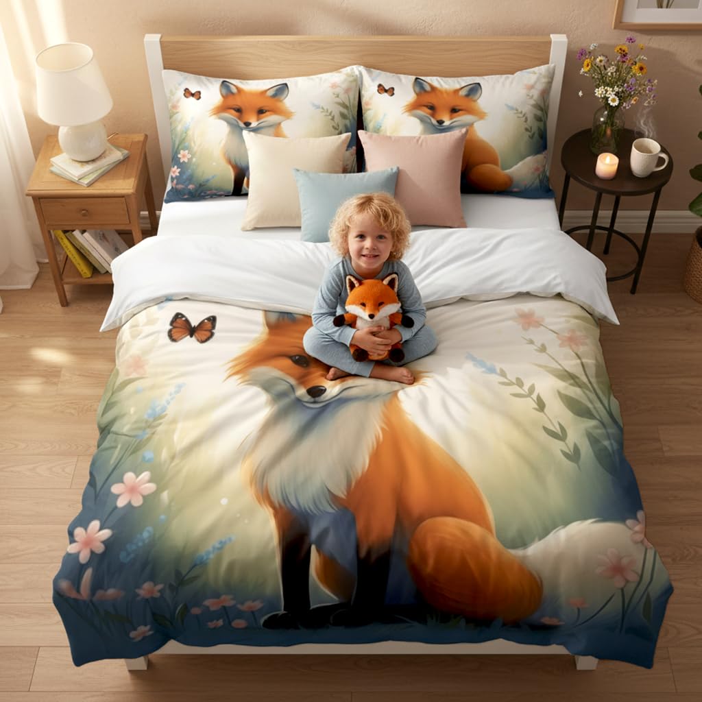CCoutueChen Fox Comforter Set Twin Size, Cute Animal Print Bedding Set for Kids Bedroom Decor/68 * 86