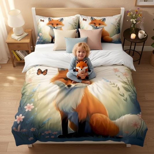 CCoutueChen Fox Comforter Set Twin Size, Cute Animal Print Bedding Set for Kids Bedroom Decor/68 * 86