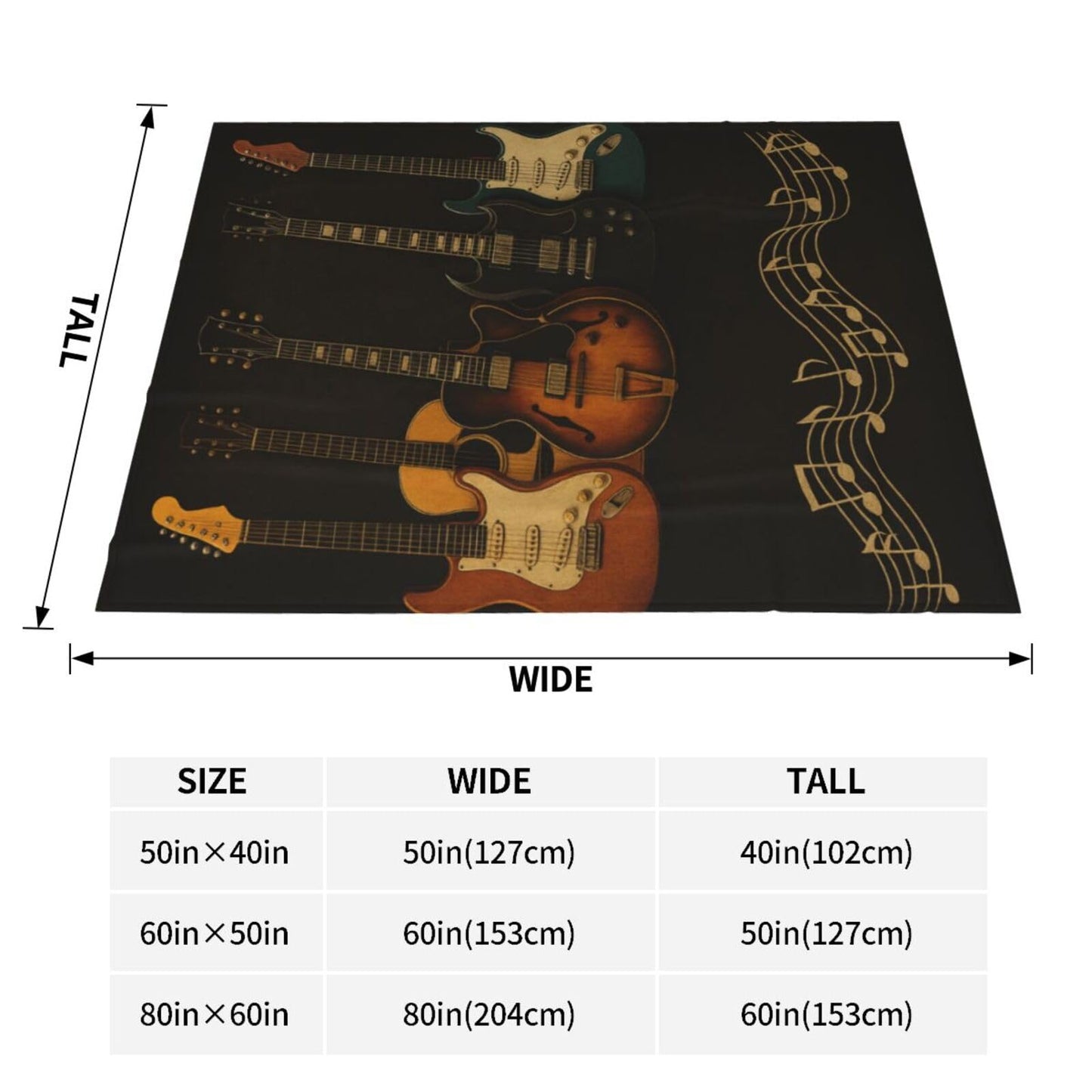 PXLNJHO Guitar Blanket Gifts for Women Men Adults Musical Lovers, Music Note Plush Fleece Throw Blankets, Cozy Soft Warm Bedding Decor for Sofa Living Room Travel 50"x60"