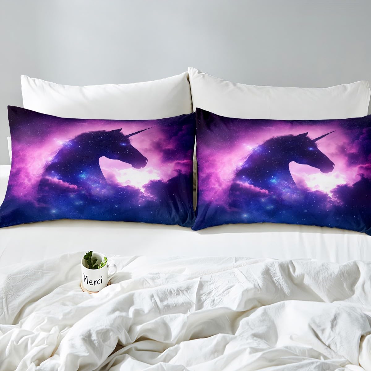 Erosebridal Unicorn Fitted Sheet Twin Size, Galaxy Bed Sheets, Starry Sky Horse Bedding Set for Kids Boys Girls, Modern Fashion Soft Breathable Home Room Decor, Purple