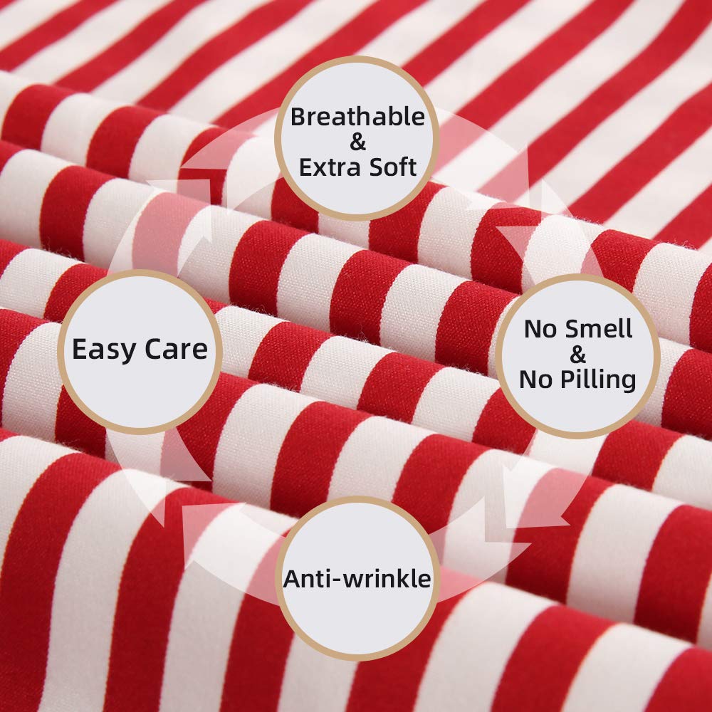 Best Season Ticking Stripe Sheet Set,4 Piece Queen Size Microfiber Bedding,Burgundy Red and White Pinstripe Patterned,Deep Pocket