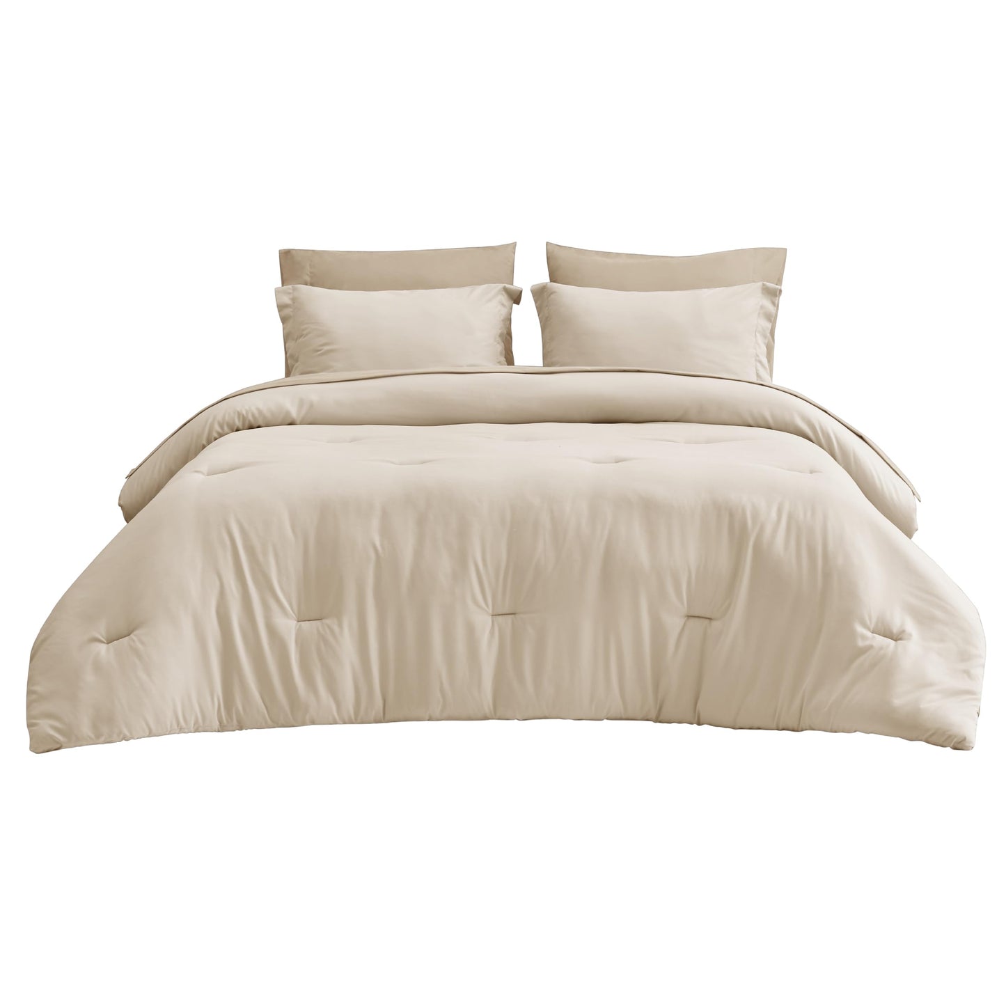 Bedsure King Size Comforter Set - 7 Pieces Light Beige King Bedding Set for All Seasons, Boho Contrasting Design Bed in a Bag with Comforter, Sheets, Pillowcases & Shams