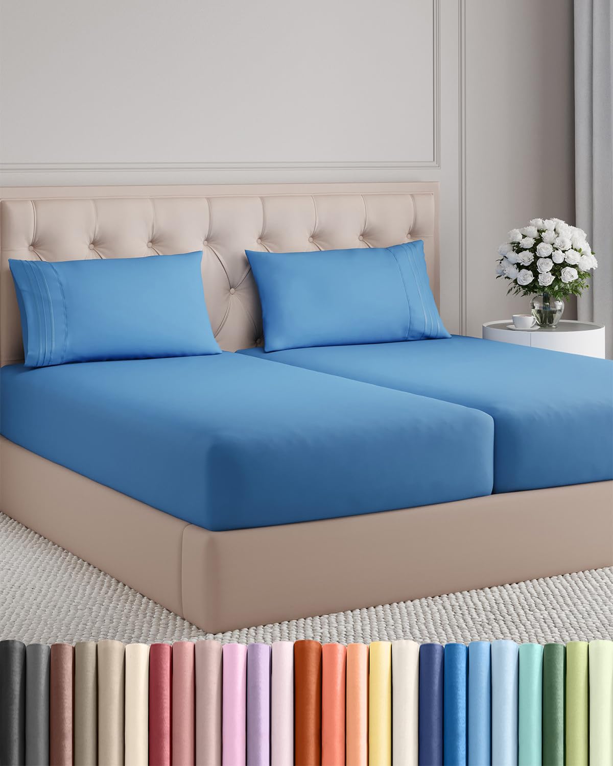 Split King Size 5 Piece Sheet Set - Comfy Breathable & Cooling Sheets - Hotel Luxury Bed Sheets for Women & Men - Deep Pockets, Easy-Fit, Soft & Wrinkle Free Sheets - Royal Blue Oeko-Tex Bed Sheet Set