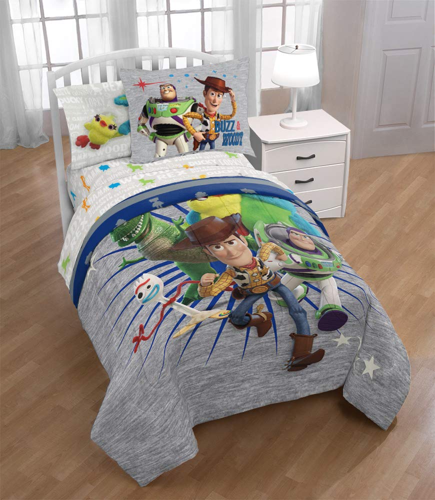 Jay Franco Disney Pixar Story 4 All The Twin/Full Comforter & Sham Set - Super Soft Kids Reversible Bedding Features Woody & Buzz Lightyear - Fade Resistant Microfiber(Official Disney Pixar Product)