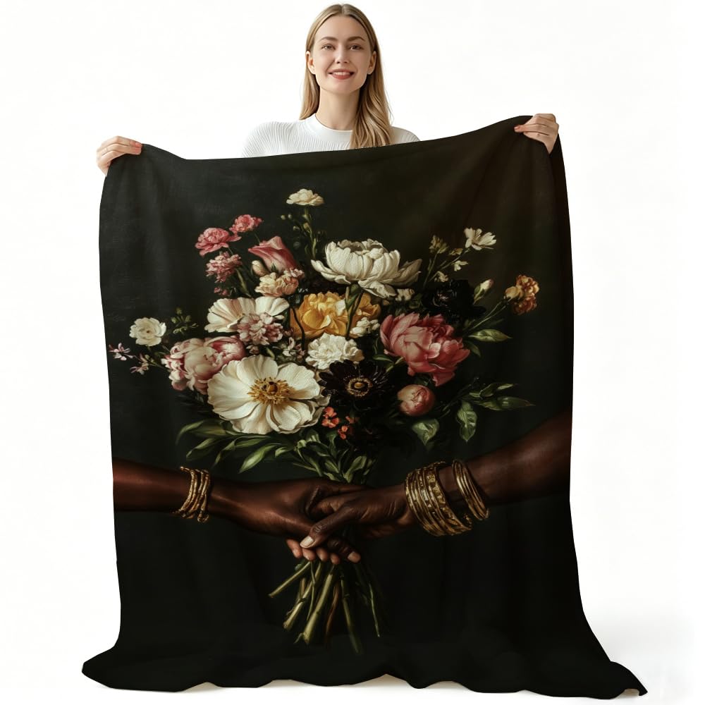 HUNXIAOJ African American Throw Blanket Black Love Decor African American Gifts for Girls Black Couple Bedding Warm Soft Flannel for Sofa Couch (49in x 59in)