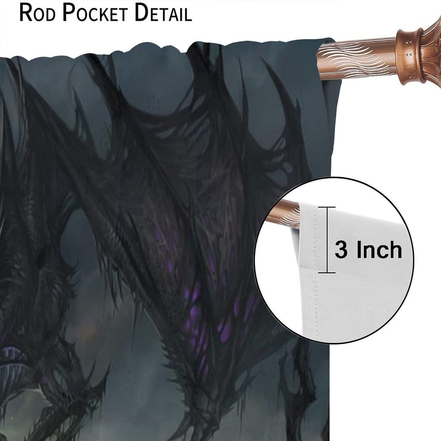 Game Room Curtain Black Dragon Curtain Skeleton Gothic Decoration Window Treatments Fantasy Dream Theme Blackout Window Curtain Rod Pocket Window Curtain Drapes for Living Room Bedroom 42x45in