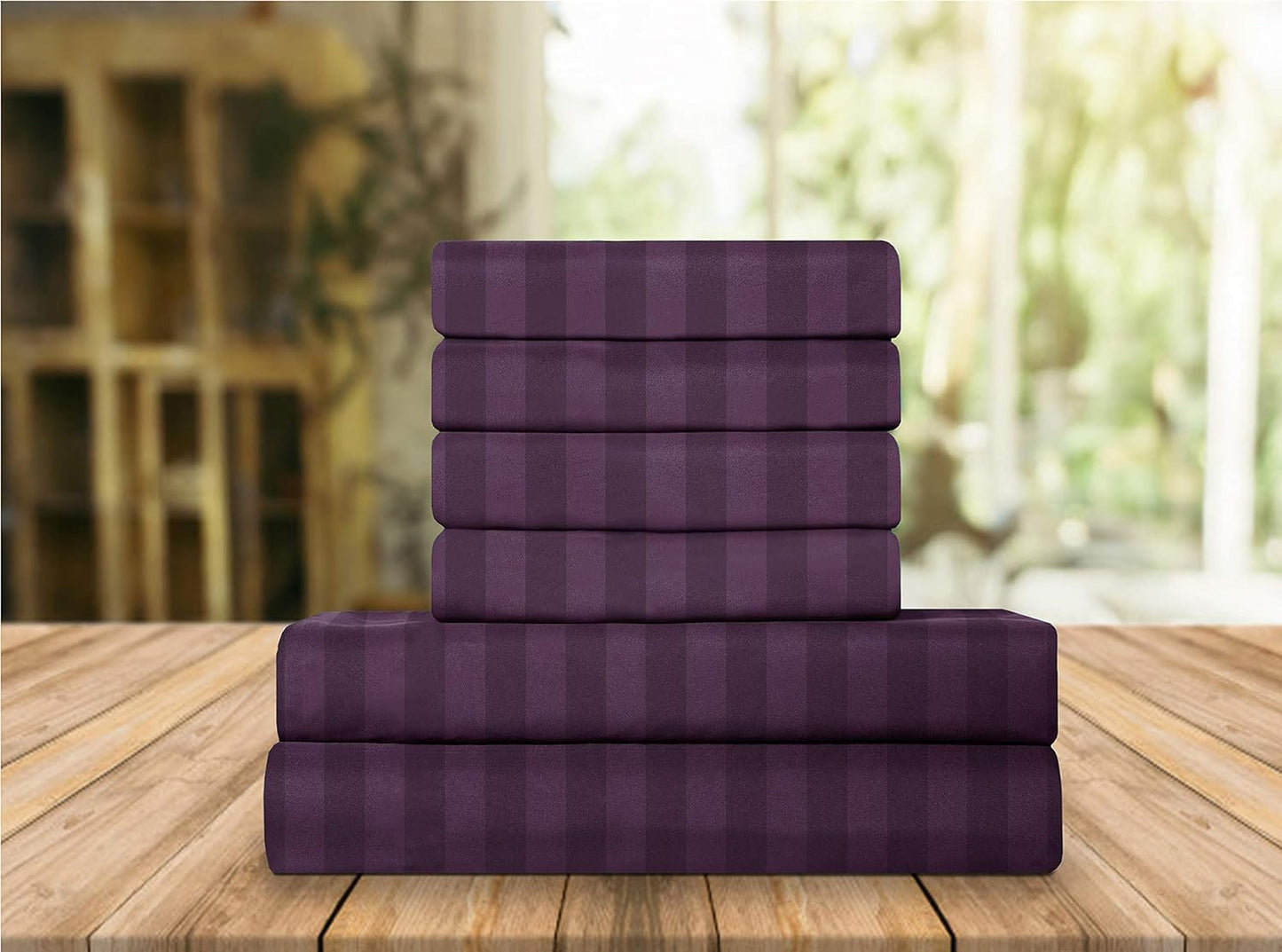 Elegant Comfort Luxury Soft Bed Sheets Dobby Stripe 1500 Premium Hotel Quality Microfiber Softness Wrinkle and Fade Resistant (4-Piece) Bedding Set, Twin XL, Stripe Sangria Purple