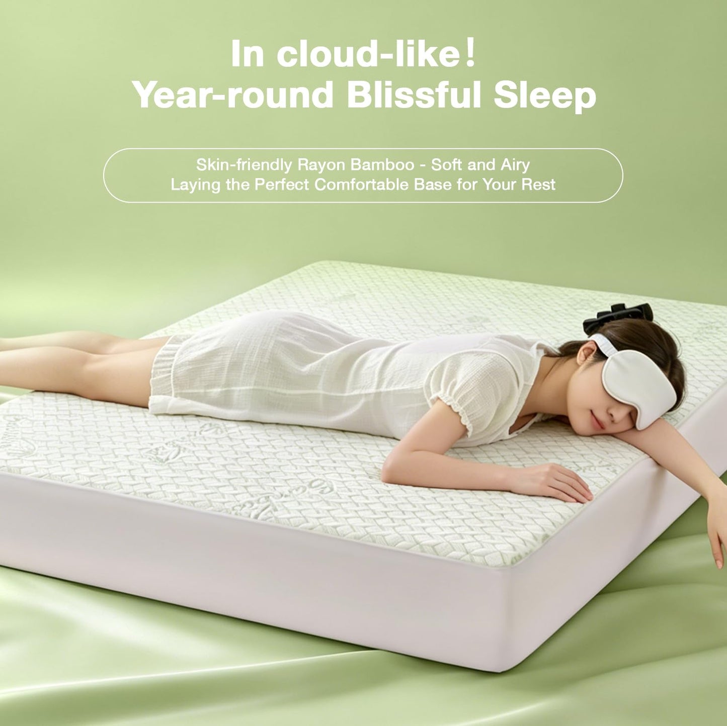 Twin XL Waterproof Mattress Protector Washable Mattress Padded Cover Rayon Bamboo Fitted Bed Protection Noiseless Plastic Back School Bed Pad Deep Pocket Up 18“ Soft&Breathable for College Dorm