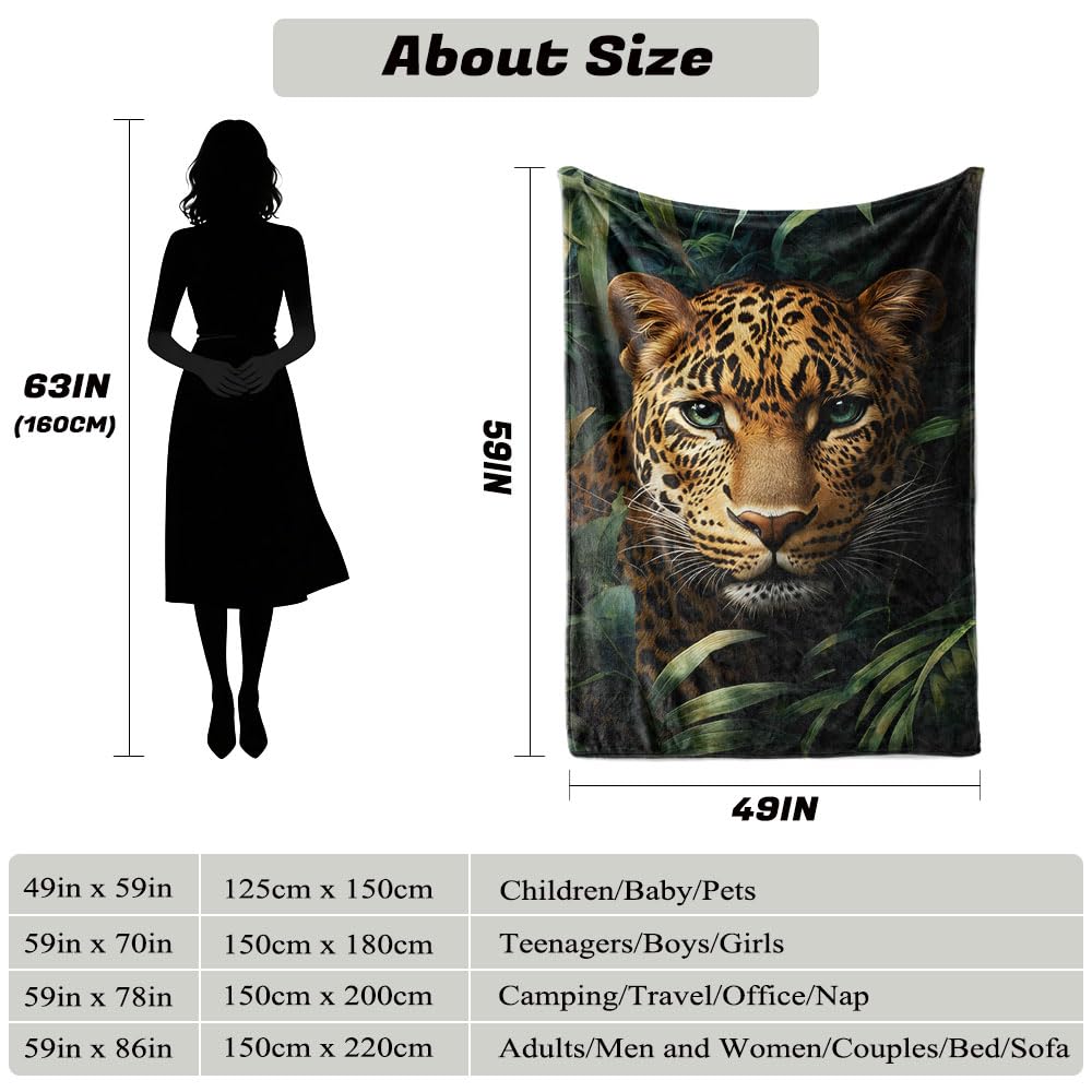 HUNXIAOJ Leopard Throw Blanket Animal Print Blanket Cheetah Gifts for Kids Warm Soft Flannel for Girls Boys Woman Teens Adults Bed Sofa Couch (49in x 59in)