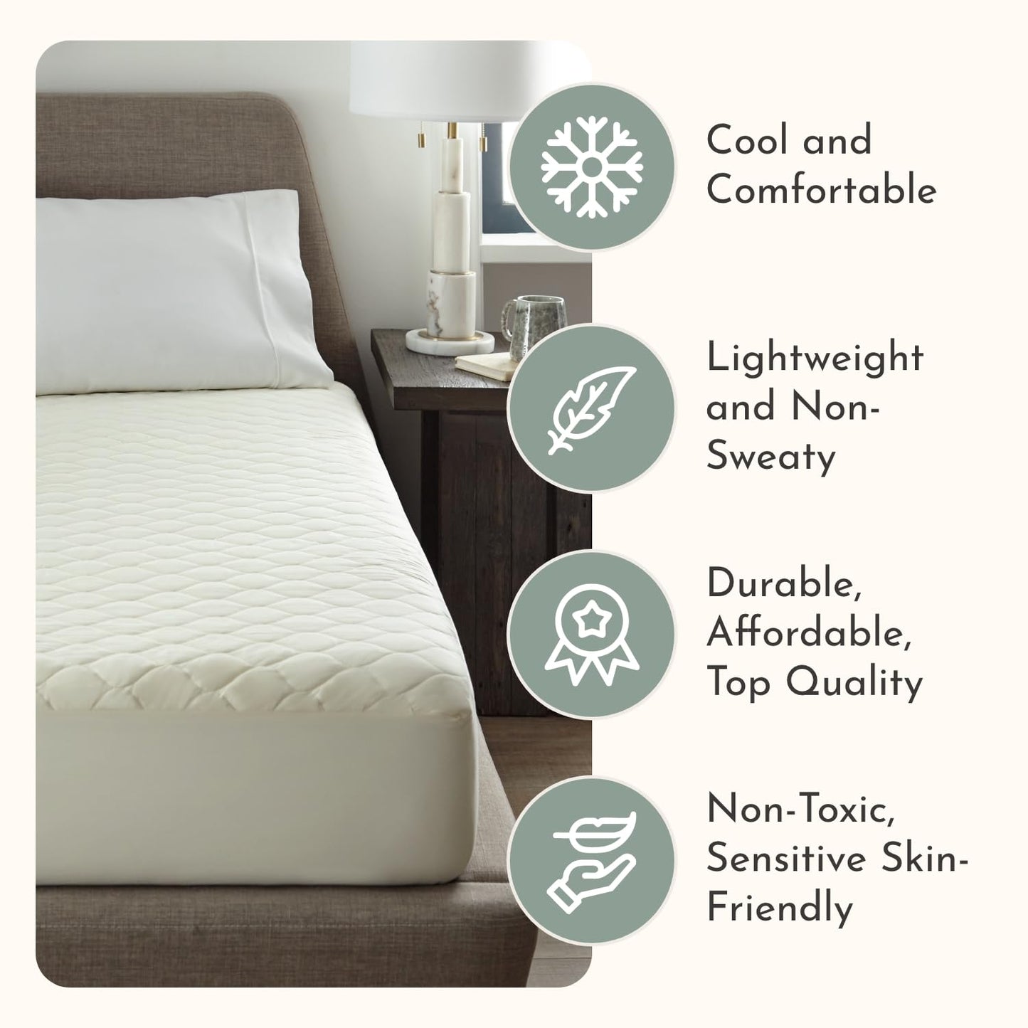 100% Cotton Organic Mattress Protector | Breathable & Noiseless GOTS Organic Mattress Pad with Premium 300GSM Durability | Machine Washable Quilted Bed Protector with Deep Pocket (Ivory, Twin)