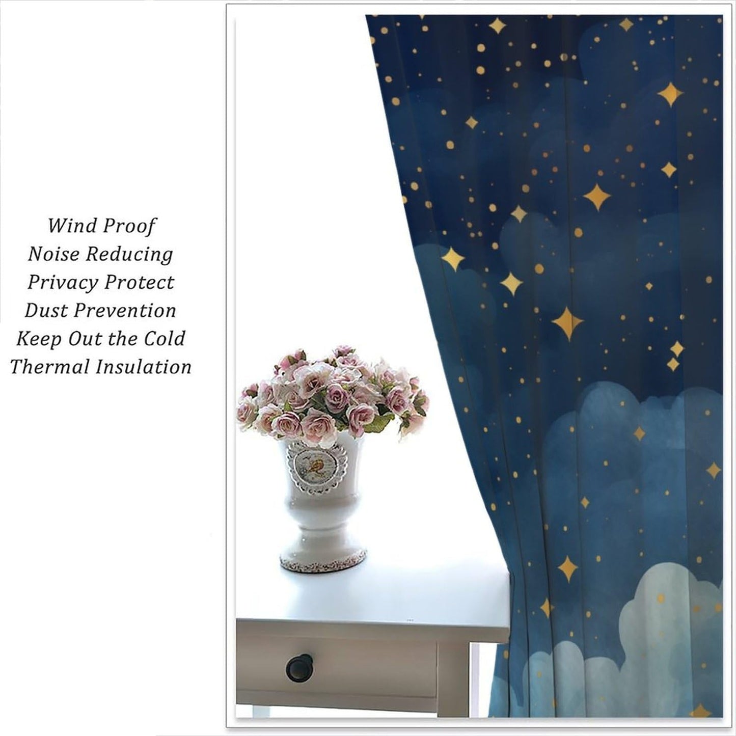 Djaby Night Sky Stars Curtain for Kids, Blue Starry Space Galaxy Pattern Window Treatments for Boys Girls Bedroom Toddlers Room Living Room Decor 42" W X 45" L(No Blackout)