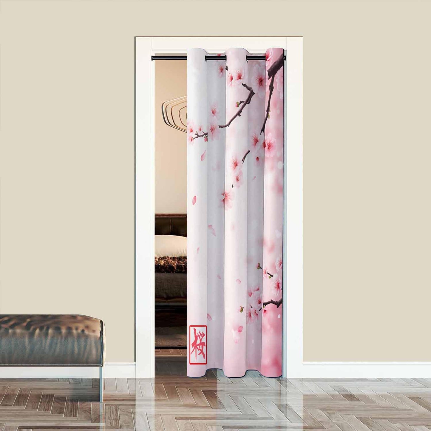 Haciadan Pink Floral Sliding Door Curtain Japan Cherry Branch Blooming Flowers Doorway Curtain 1 Panel 34" W X 80" L Door Drape for Kitchen Restaurant