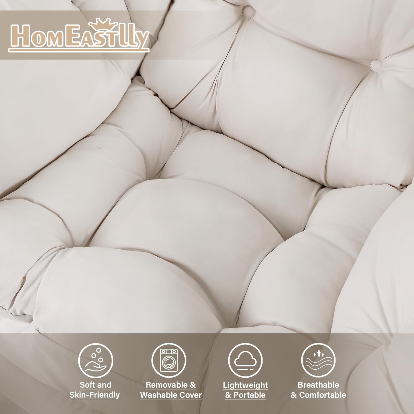 HomEastlly Lazy Chair with Ottoman, Large Beige Accent Chair with Ottoman, Comfy Reading Armchair, Leisure Sofa Chair for Living Room, Bedroom, Dorm Room, Office
