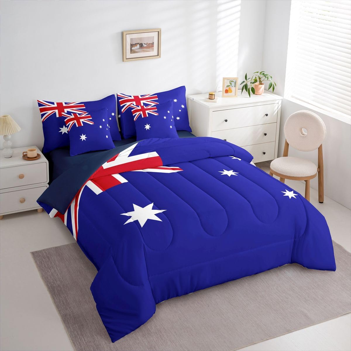 Feelyou Australia Comforter Set King SizeAustralian Flag 7 Pcs Bedding for Kids and AdultsInternational Flag Boys Girls Bed in a Bag Bed Sheet Sets with Fitted Sheet Pillowcases for Bedroom Bed Decor