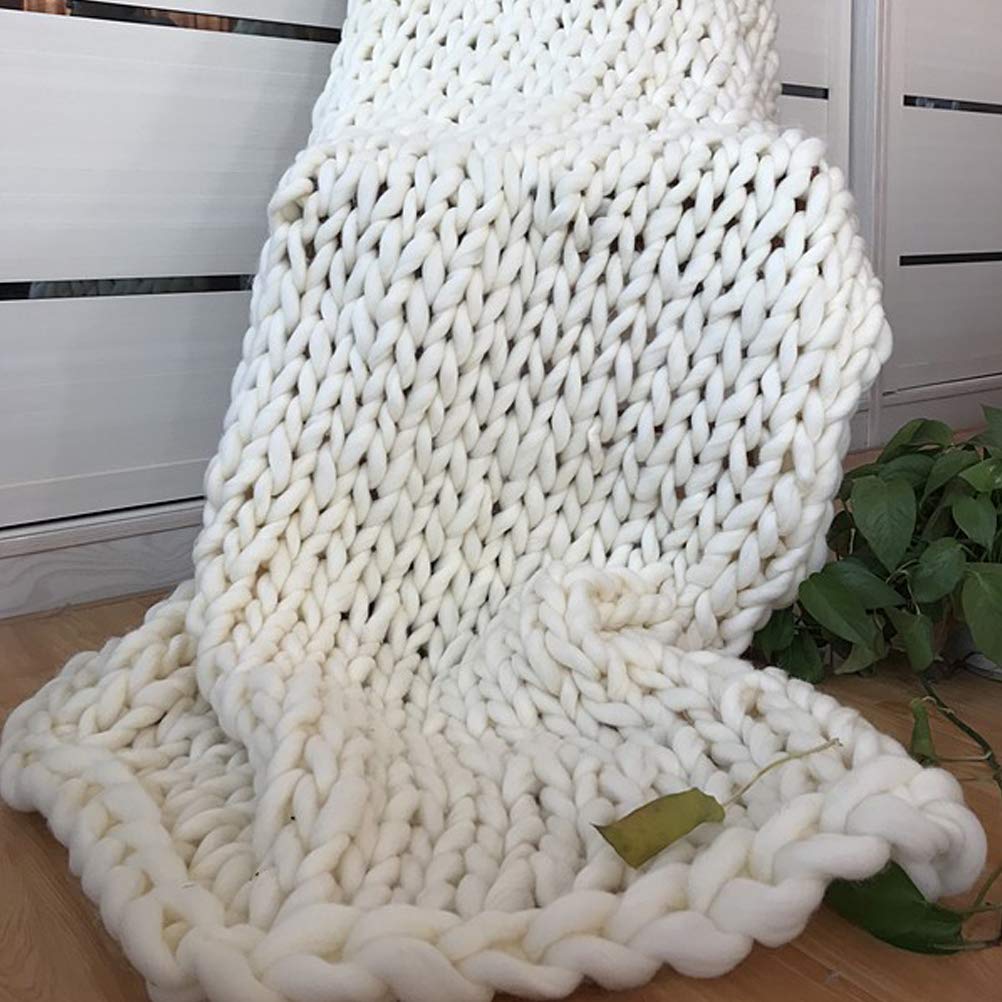 Mrisata Hand Knit Weighted Blanket for Adults, Chunky Knit Blanket, Sustainable, Breathable, Knitted Weighted Blanket, Hand Made Chunky Knit Weighted Throw Blanket for Sleep, Stress, 50 * 50cm (A)