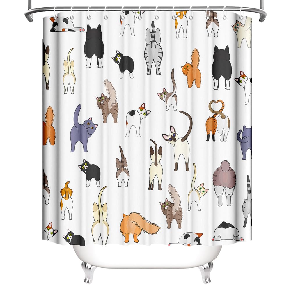 MEHOFOND Funny Cat Shower Curtain Cats Shower Curtain for Bathroom with Pets Paw for Cat Lovers Cute Cartoon Colorful Waterproof Fabric Bath Curtain with 12 Hooks 72x72 Inch