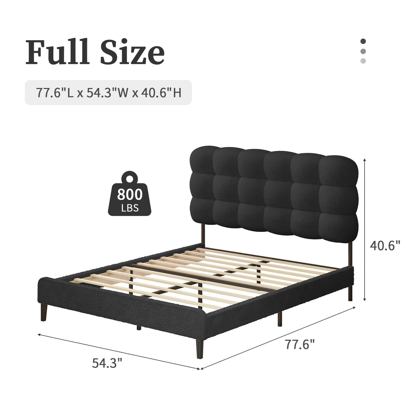 BarnFurin Full Size Bed Frame with Upholstered Headboard, Boucle Bed Frame, Platform Bed with Strong Wooden Slats Support, Two Bed Forms Design, No Boxing Spring Needed, Easy Assembly, Black