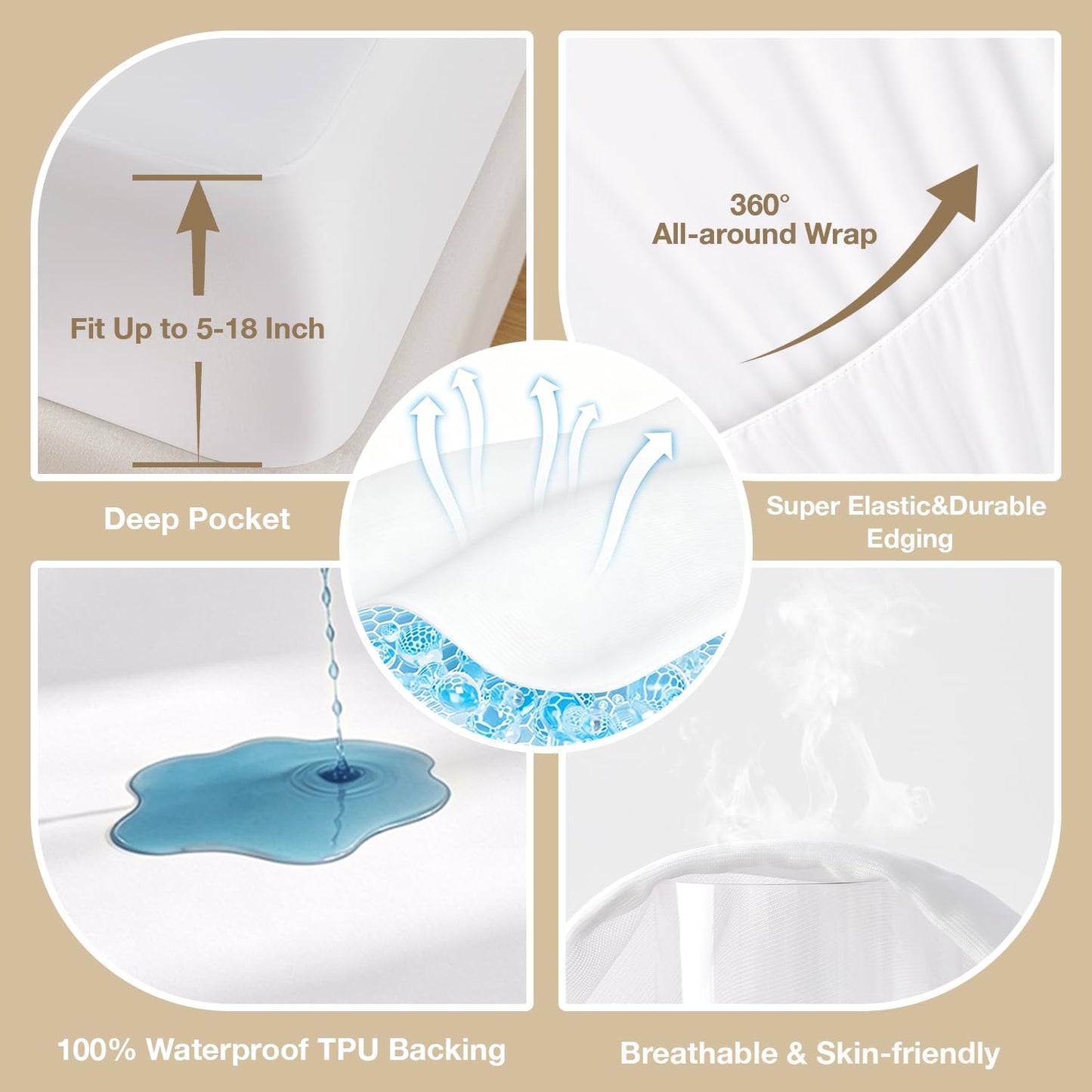 Twin XL Mattress Protector Waterproof 2 Pack Washable Mattress Cover Breathable Twin XL Size Fitted Bed Pad Noiseless Plastic Protection Up to 18” Mattress Protector Soft（White）