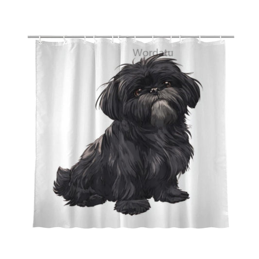 Wordatu Funny Black Shih Tzu Shower Curtain Decor Fabric Bathroom Curtains, Kids Children Rustic 72x72 inch with 12 Hooks