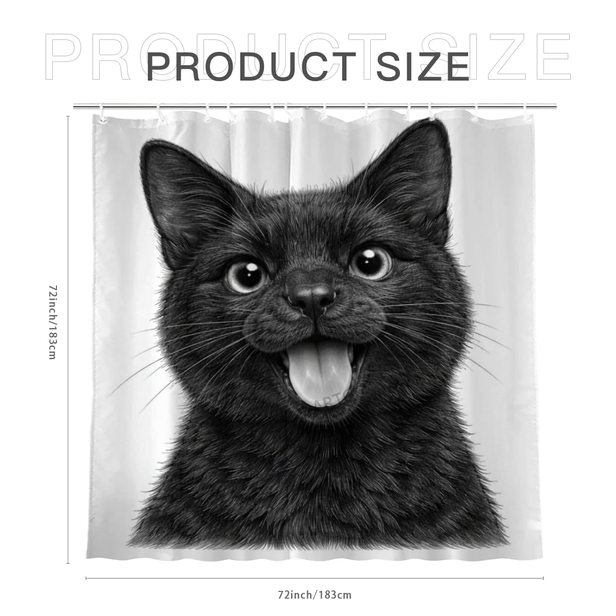 LFINKARTGOGO Sketch Black Cat Shower Curtain 72x72 Inch with 12 Hooks Black White Animal Portrait Bathroom Decor Cute Animal Waterproof Washable Polyester Bath Curtain