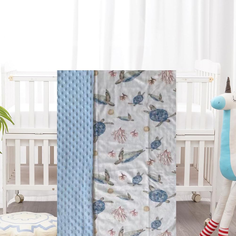 Baby Blanket for Boys Girls Super Soft Double Layer Minky with Dotted Backing Cute Cow Crib Receiving Blanket Bed Throws for Newborns Nursery Stroller Toddler 30 x 40 Inch (Turtle)