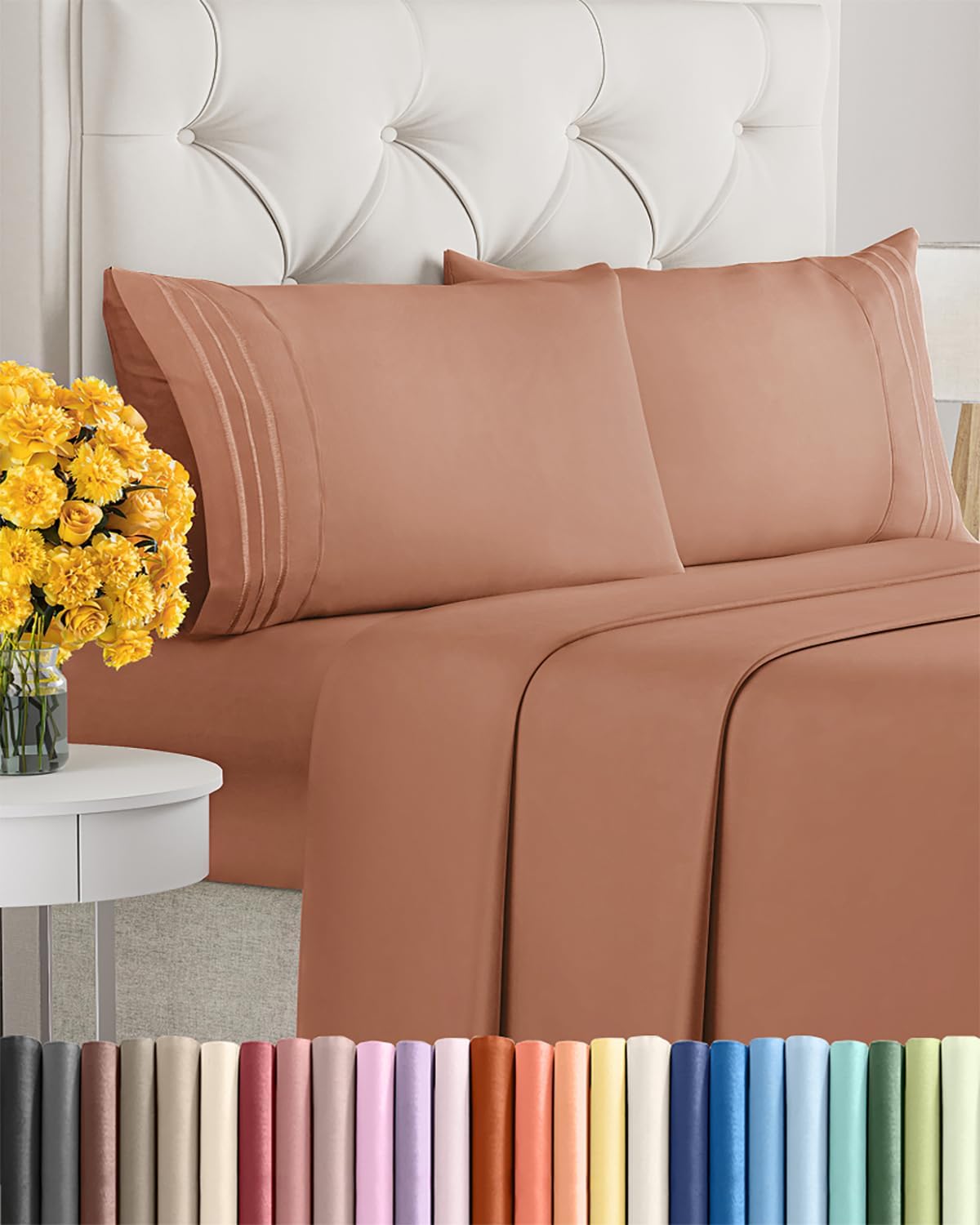 Queen Size 4 Piece Sheet Set - Ultra Soft & Cooling Bed Sheets - Fits 8 Inch to 16 inch Mattress - Wrinkle Free & Fade Resistant with Deep Pockets - Breathable, Comfy Hotel Luxury Bedding - Warm Peach