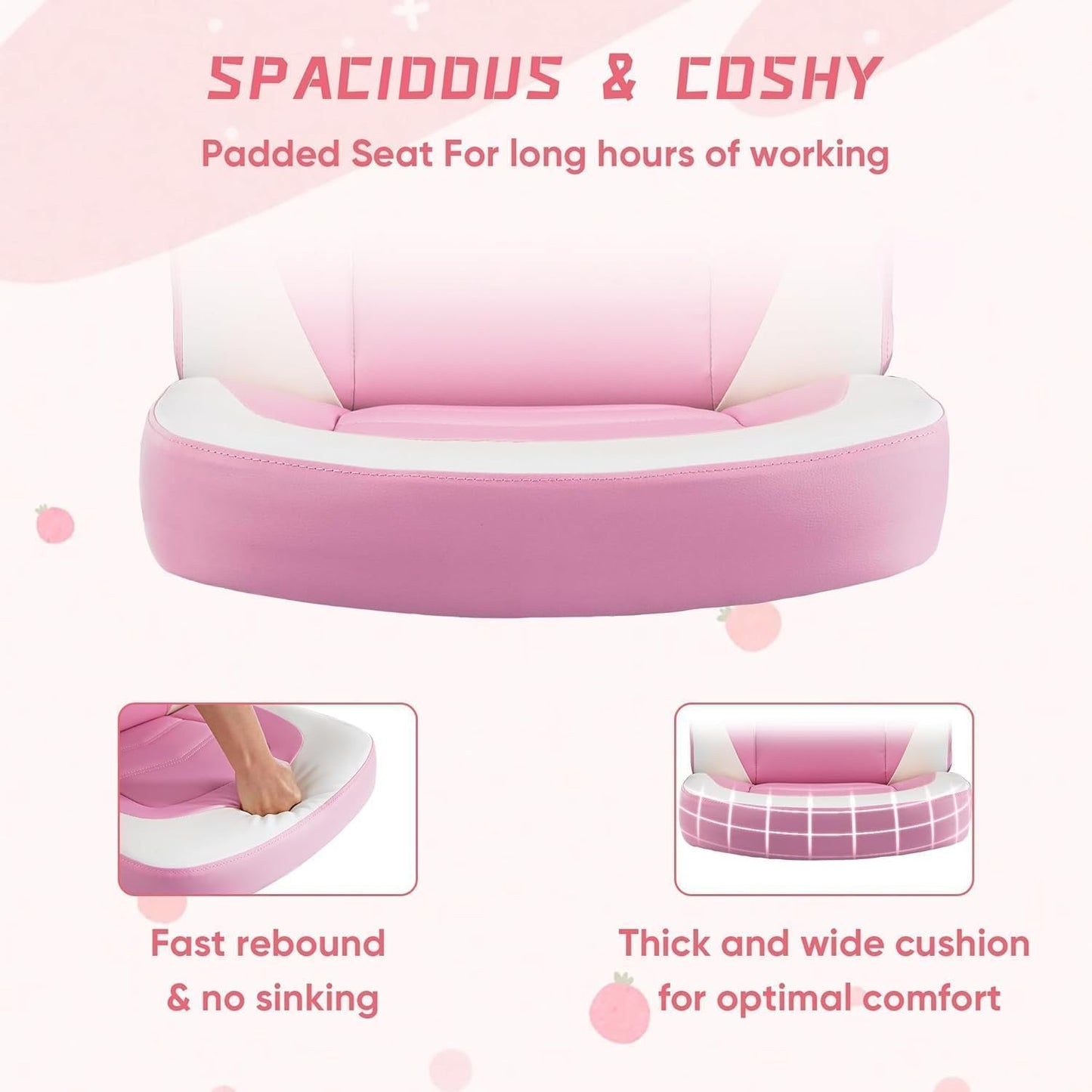 OLIXIS Computer Gaming Desk Chair - Big and Tall Ergonomic Lumbar Support with Flip-up Armrest and 360° Swivel Wheels, PU Leather Height Adjustable, for Home and Office, Pink and White