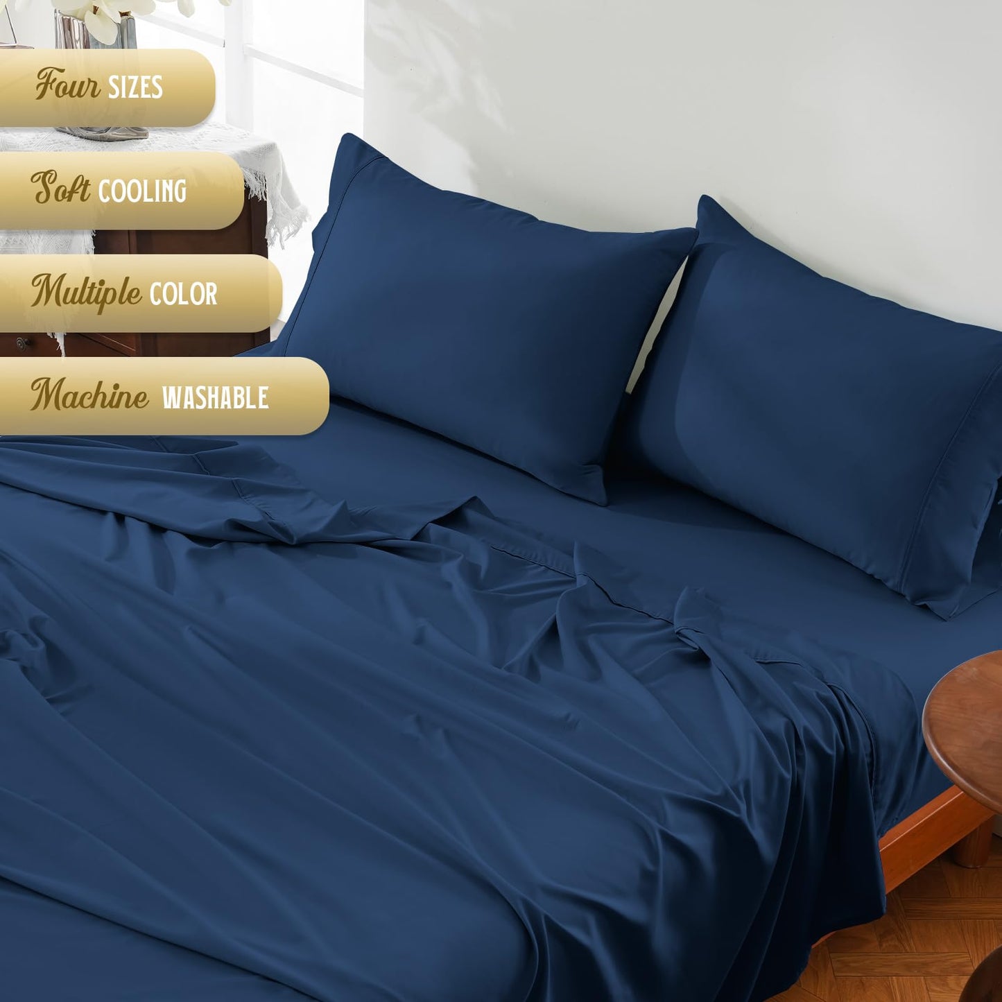 ChicView Full Sheet Set,4 Pieces Hotel Luxury Breathable Soft Microfiber Bedsheets, Anti Pilling Deep Pockets Easy Care Bed Sheets, Navy Blue