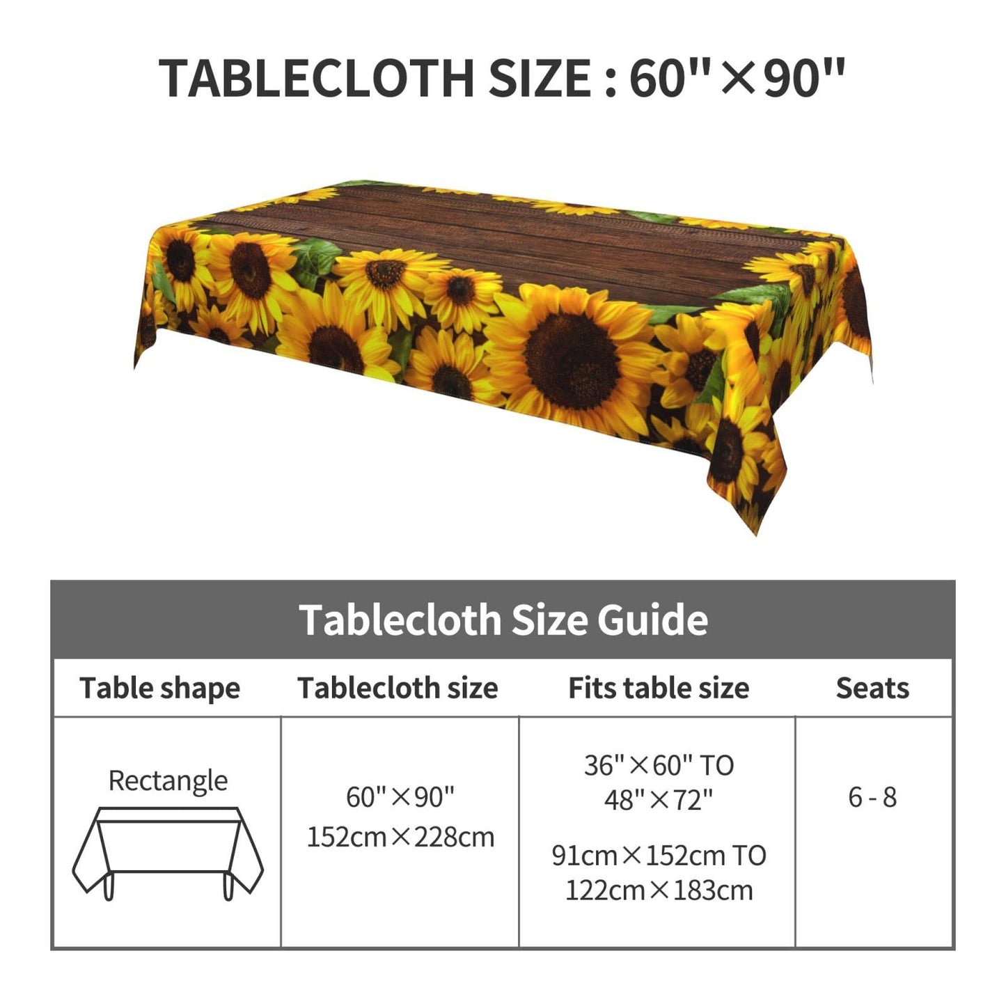 Worltoldb Sunflower Tablecloths Polyester Table Cloth for Kitchen Dinning Table Washable Table Cover for Parties Wedding Picnic Farmhouse