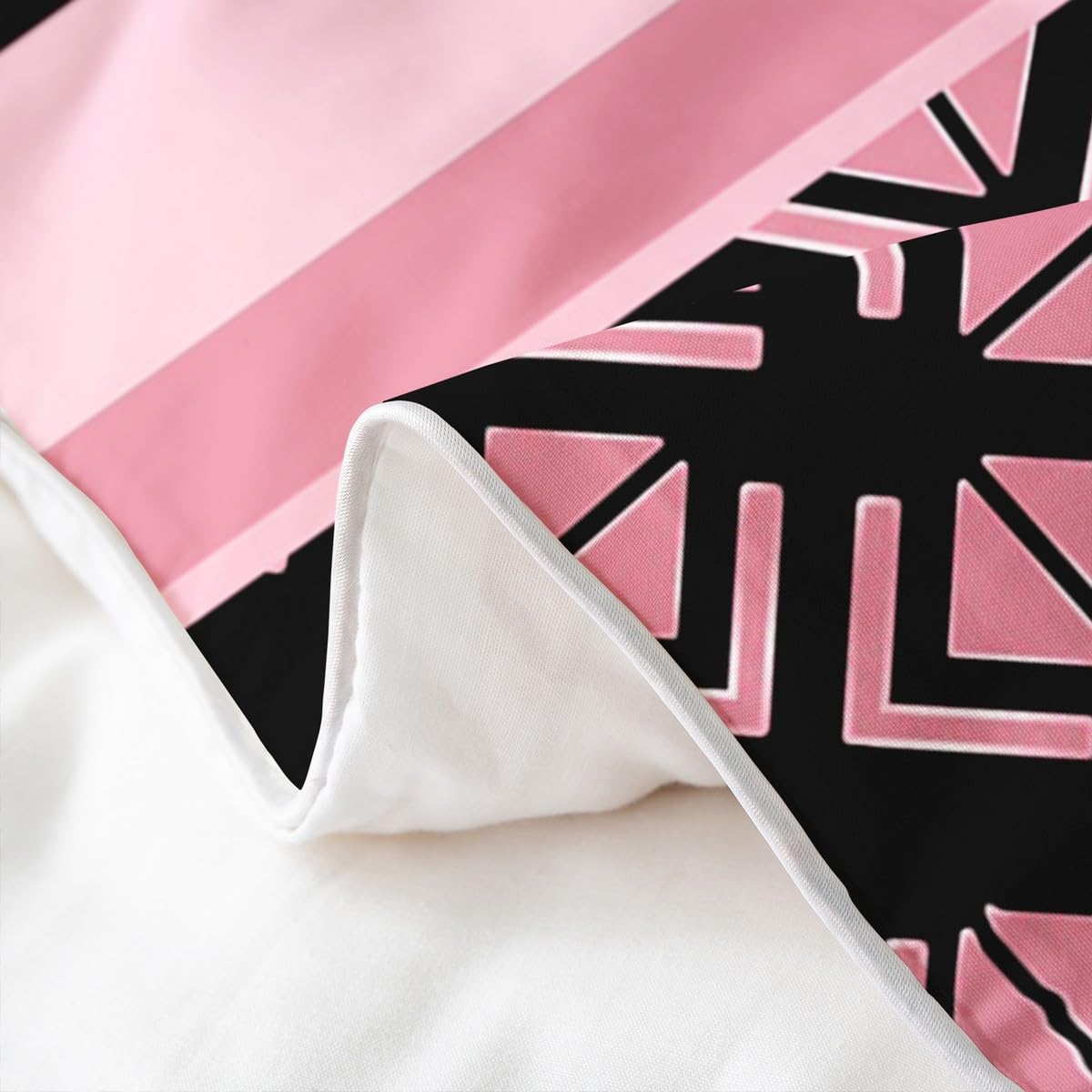 jejeloiu Comforter Cover Set Hexagonal Geometrical Bedding Set for Kids Boys Girls Triangle Duvet Cover 100% Cotton Pink Black Bedspread Cover Bedding（No Comforter） Queen