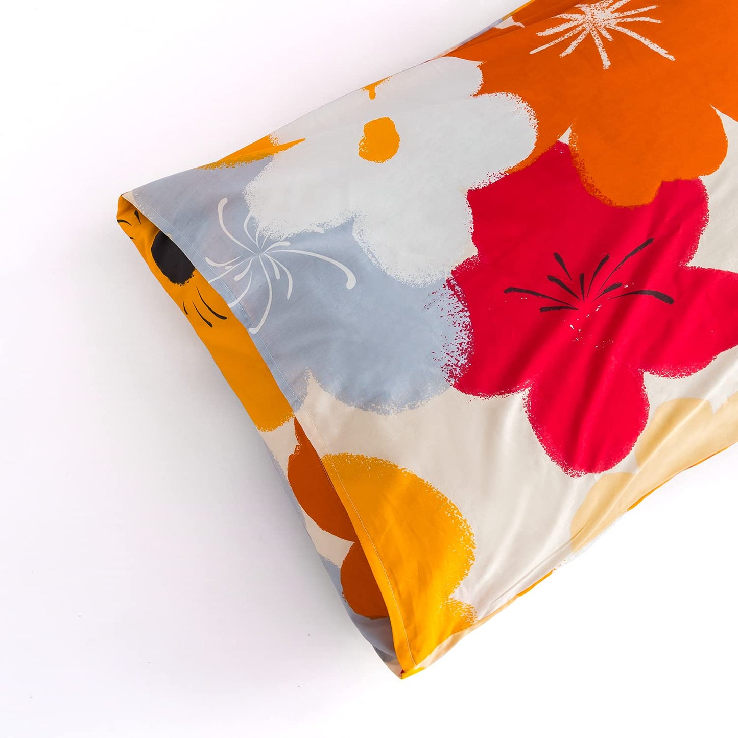 SUSYBAO Floral Duvet Cover Queen 100% Cotton Burnt Orange Flower Duvet Cover 3 Pieces Set 1 Orange Botanical Duvet Cover with Zipper Ties 2 Pillowcases Soft Colorful Blossom Plant Print Bedding