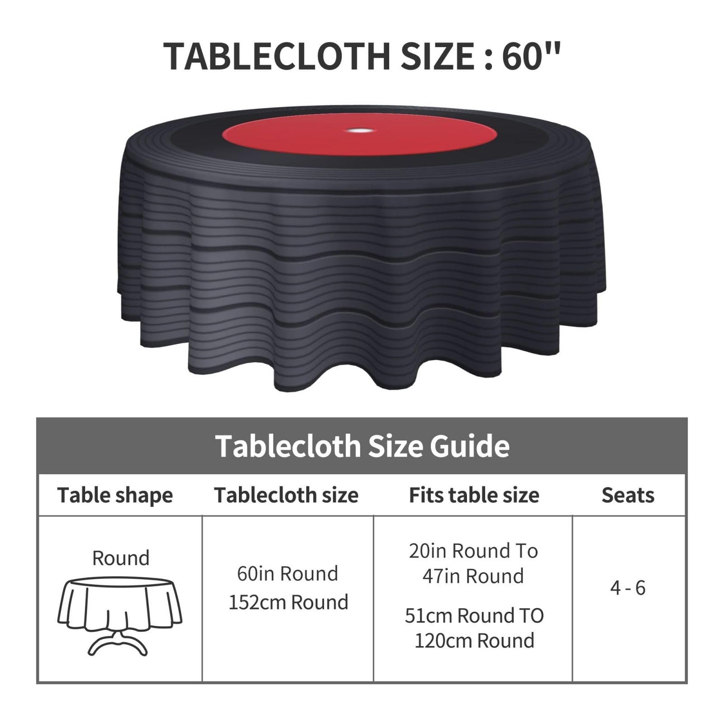 mutakin Record Round Tablecloth Music Disk Table Cloth Washable Reusable Decoration Table Cover for Kitchen Party 60 Inch
