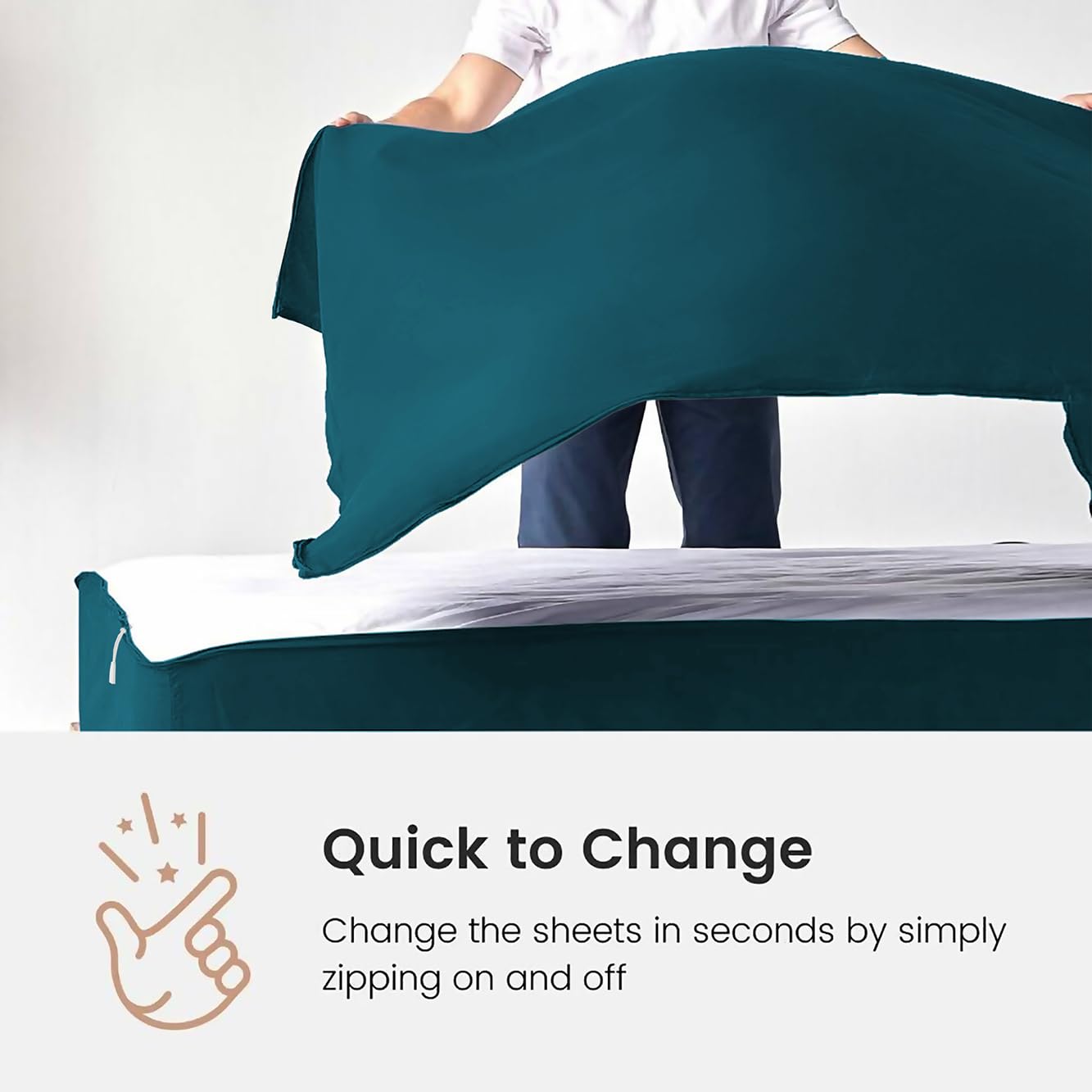 Zip On Sheets Full XL Size Zipper Sheets - Includes 1 Fitted Base + 2 Zip On Sheet - Upto 16” Inch Deep Pockets - Easy to Use, Won’t Pop Off - Soft Microfiber Full XL Size 54X80 - Teal