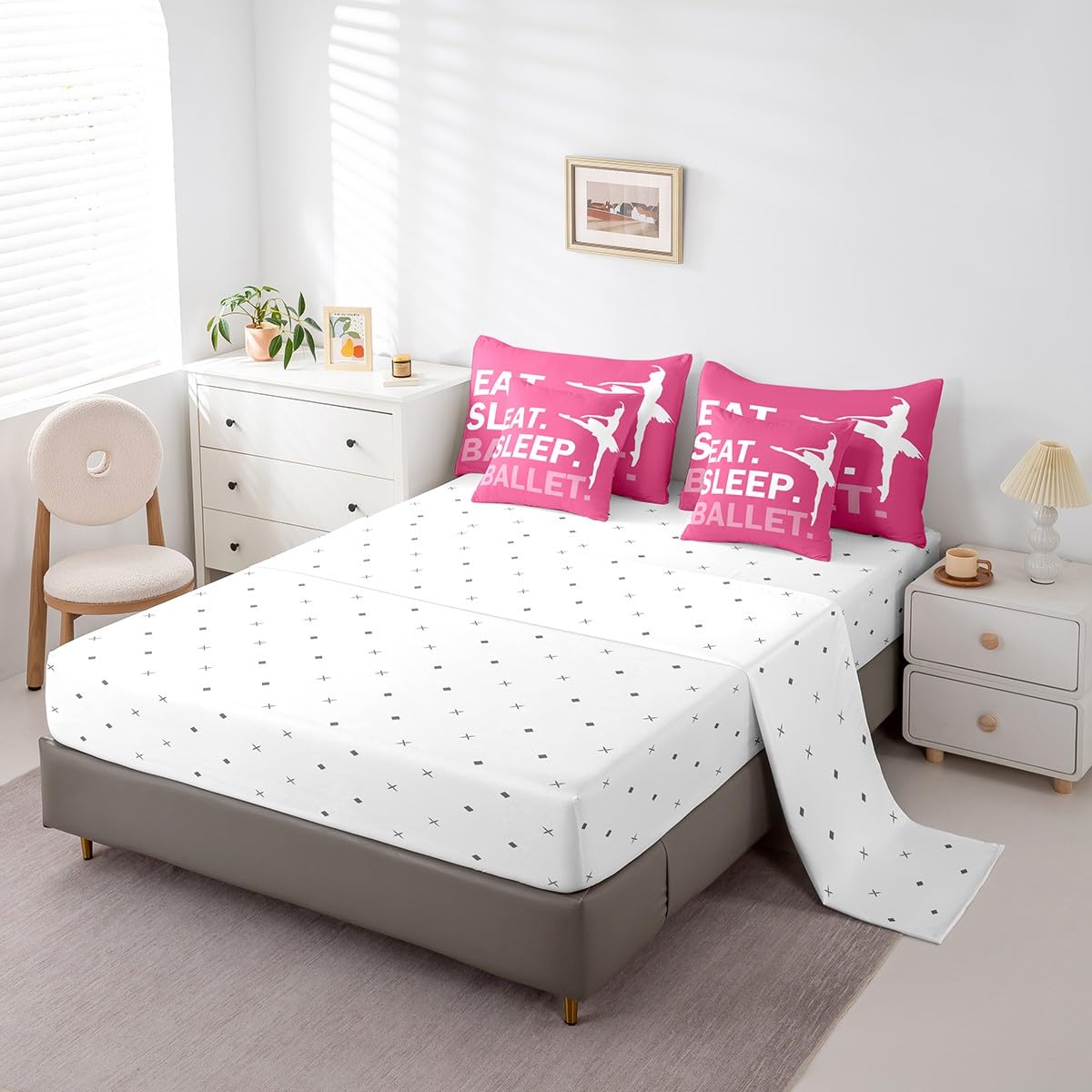 Feelyou Girls Ballet Comforter Set 7 Piece Twin Size Dallet Dancer Bedding Set for Kids Women Ballerina Decor Bed in A Bag Pink Bed in a Bag Boys Bed Set with Sheets, Pillowcases, Pillow Covers